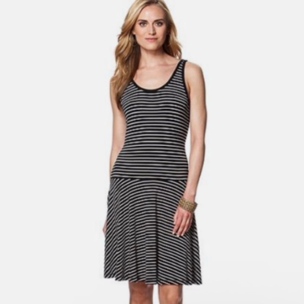 Chaps Black and White Striped Dress